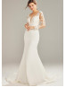Long Sleeves Ivory Lace Tulle Sheer Back Non-traditional Wedding Dress